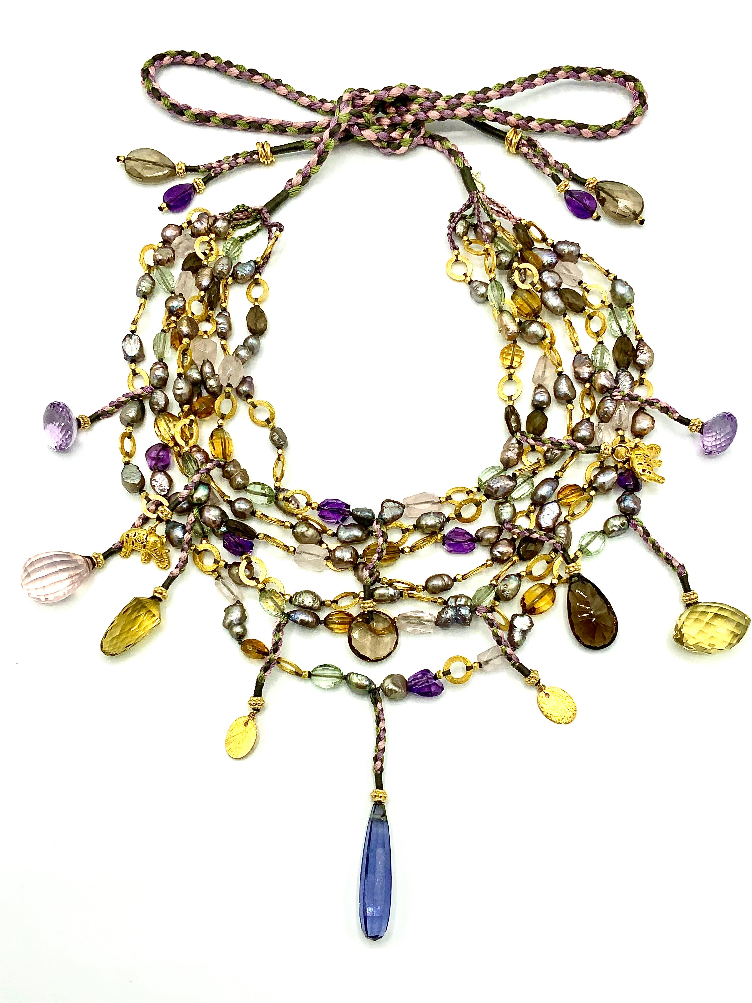 # 49 Soft Hues , fine Charms - Delicate Charm Necklace for a Soft Spring