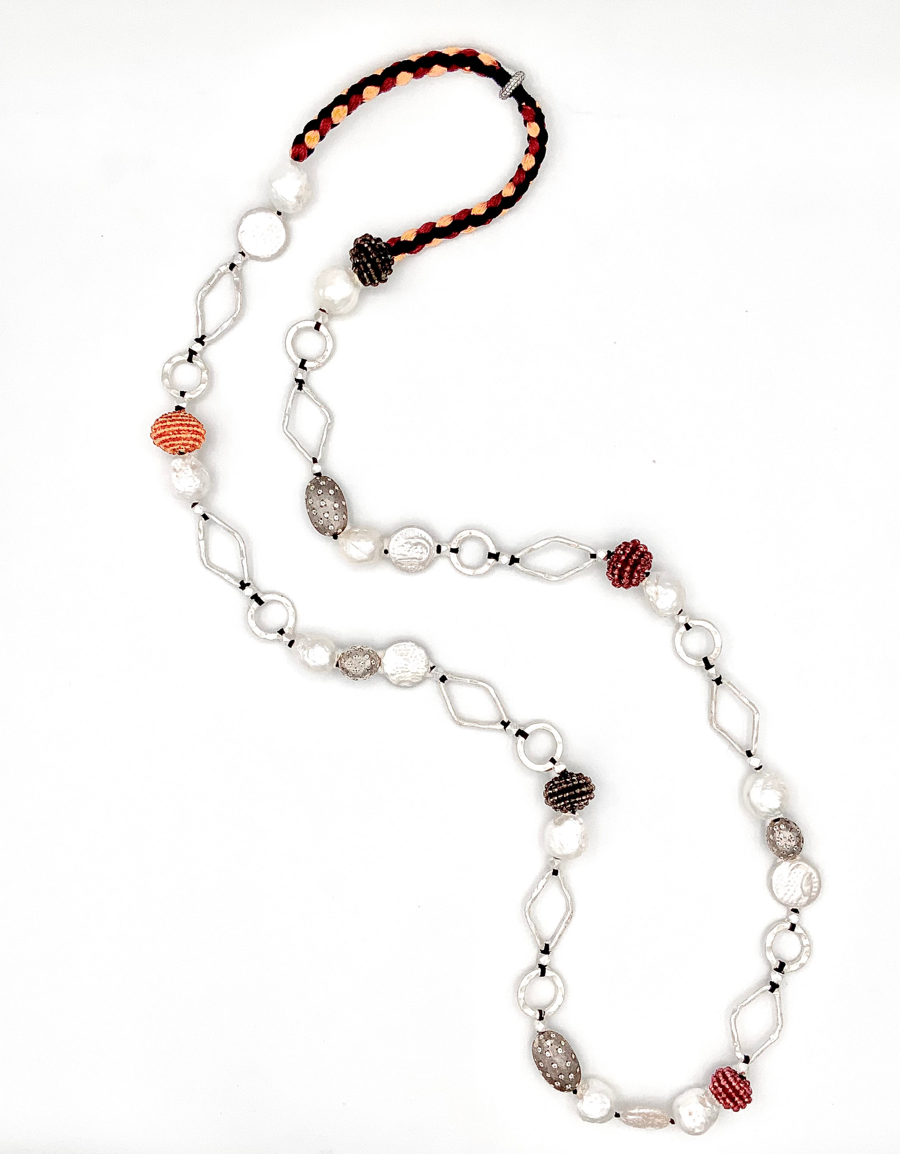 # 2 White Pearls  , Semiprecious beaded Rounds , Inlaid Oval puff & Sterling Silver Rings