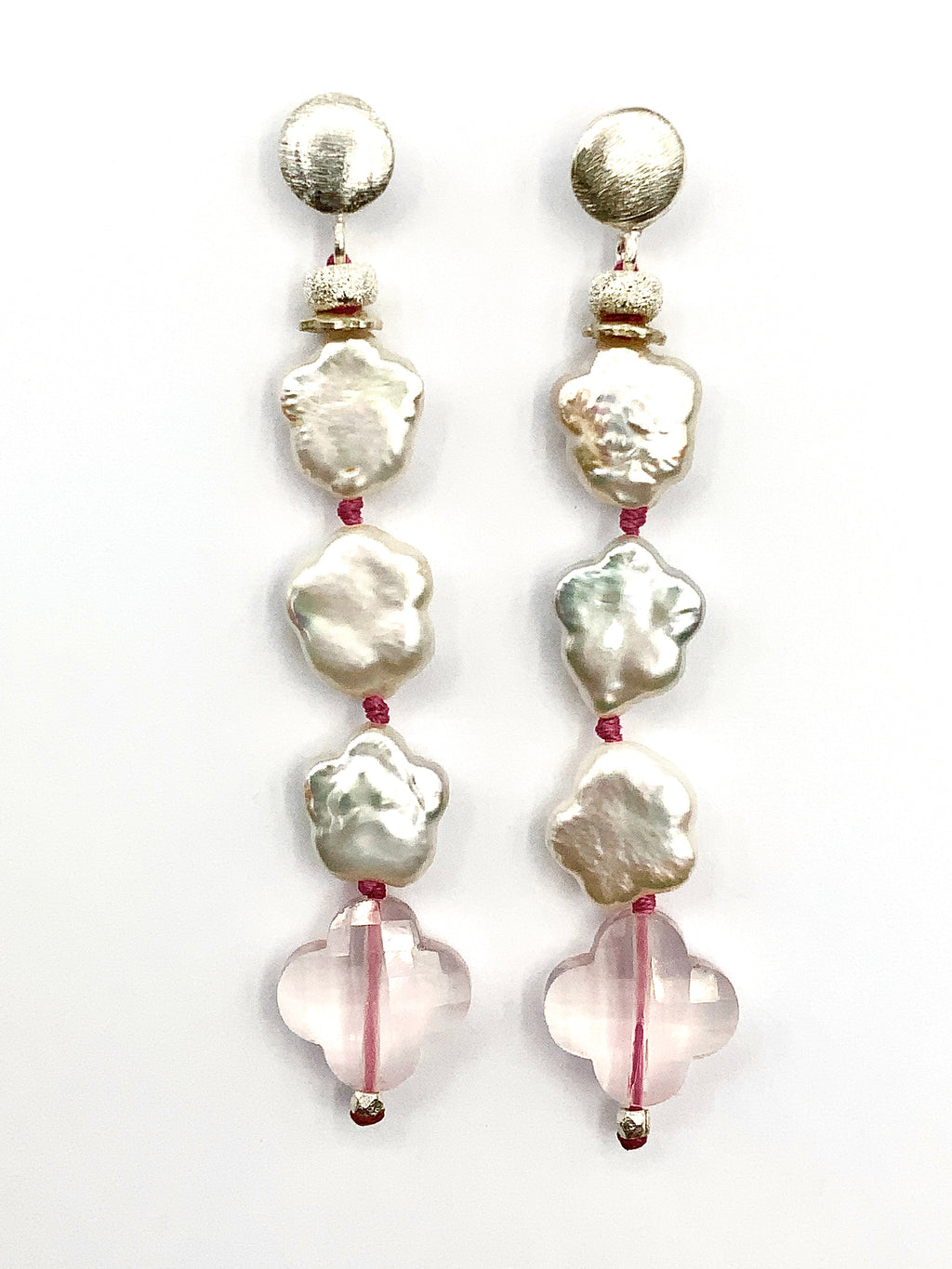 # 45 White Star Pearls & Green Amethyst & Rose Quartz Drops