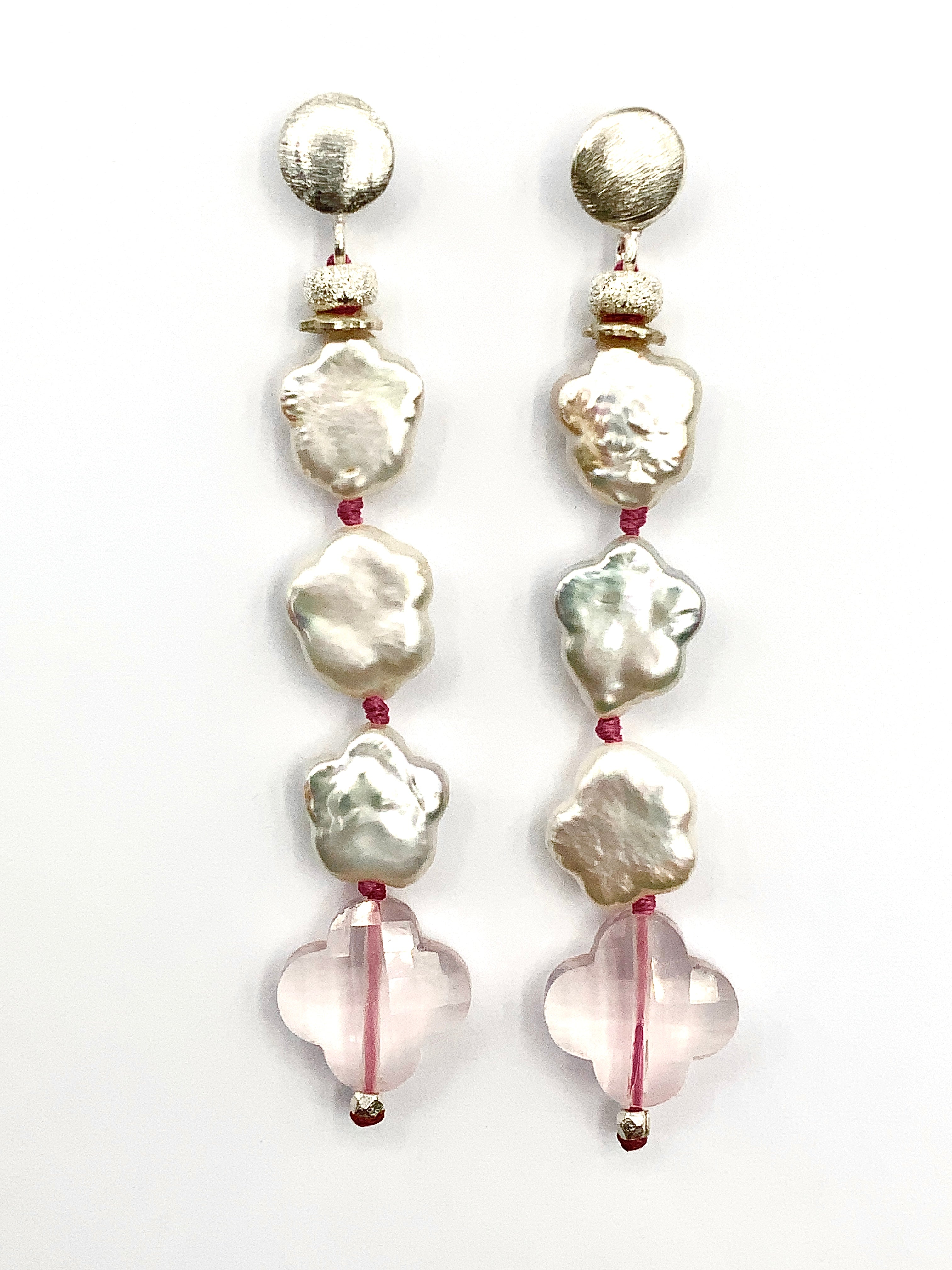 # 45 White Star Pearls & Green Amethyst & Rose Quartz Drops