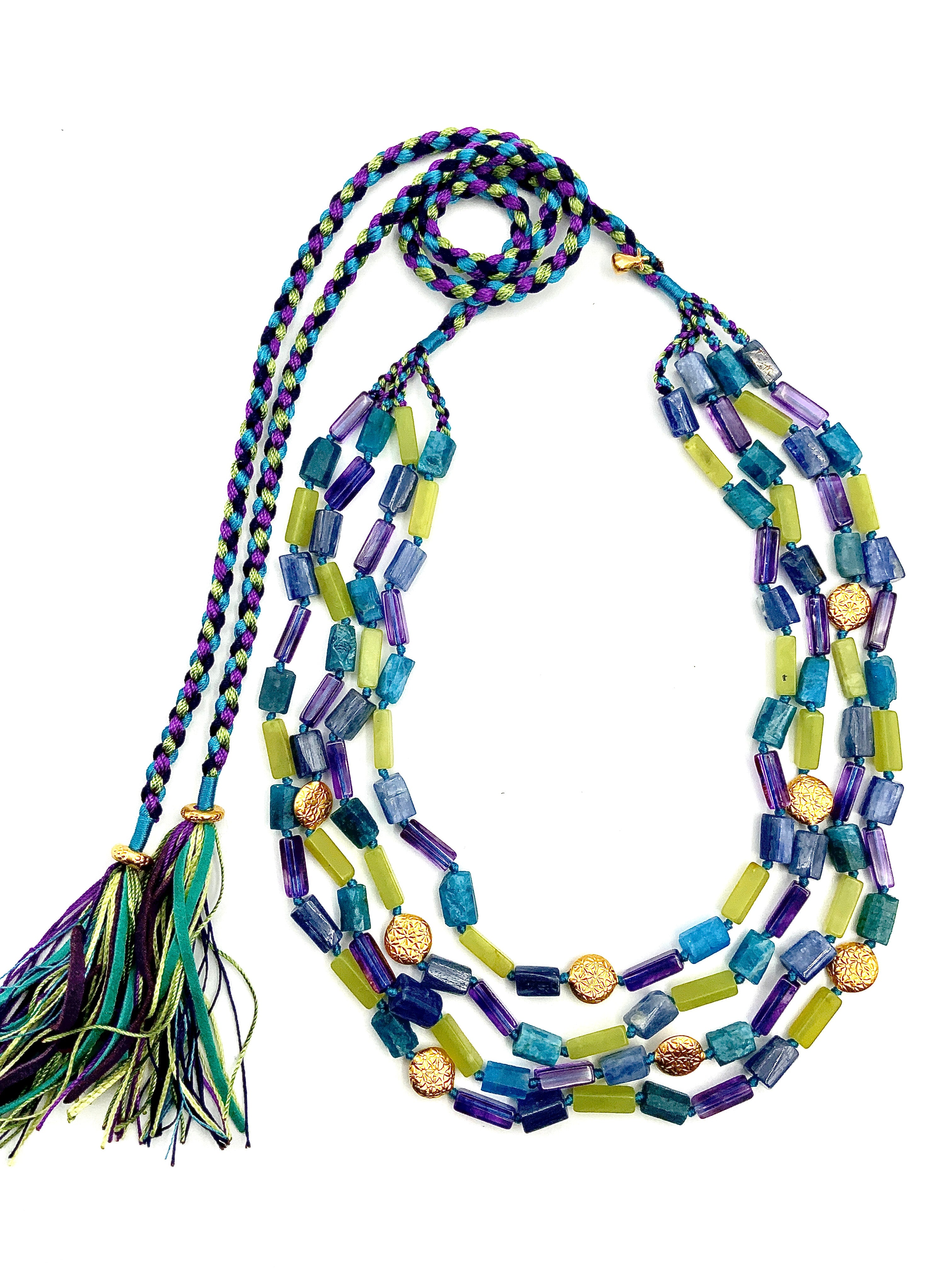 # 38 Korean Jade , Kynite , Apetite & Amethyst , Gold plated silver