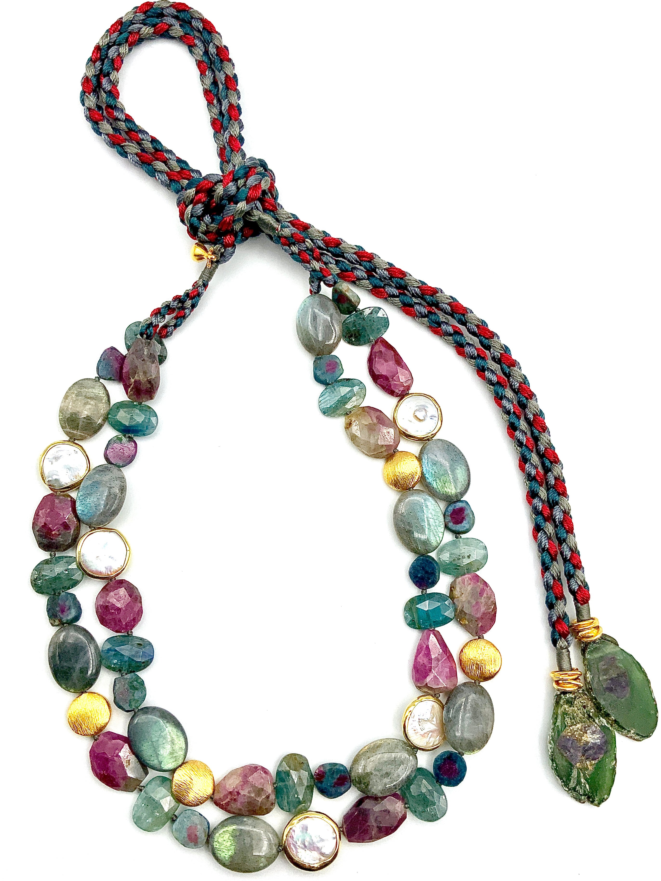 # 6 Pink Sapphire , Labradorite , Kyanite , Ruby  Zoisite & Pearls