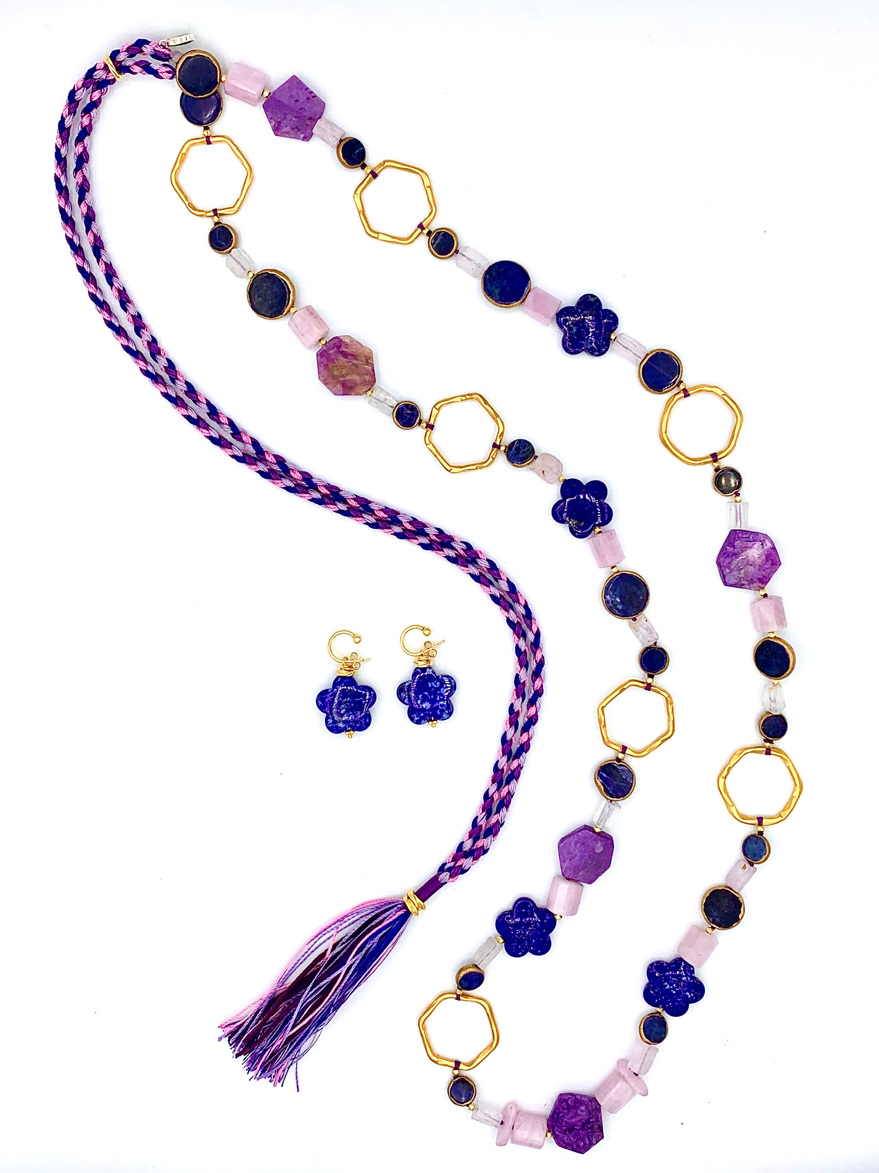 # 33 Set Necklace & Earrings Choarite , Rose Quartz , Lápiz &Gold Plated Rings