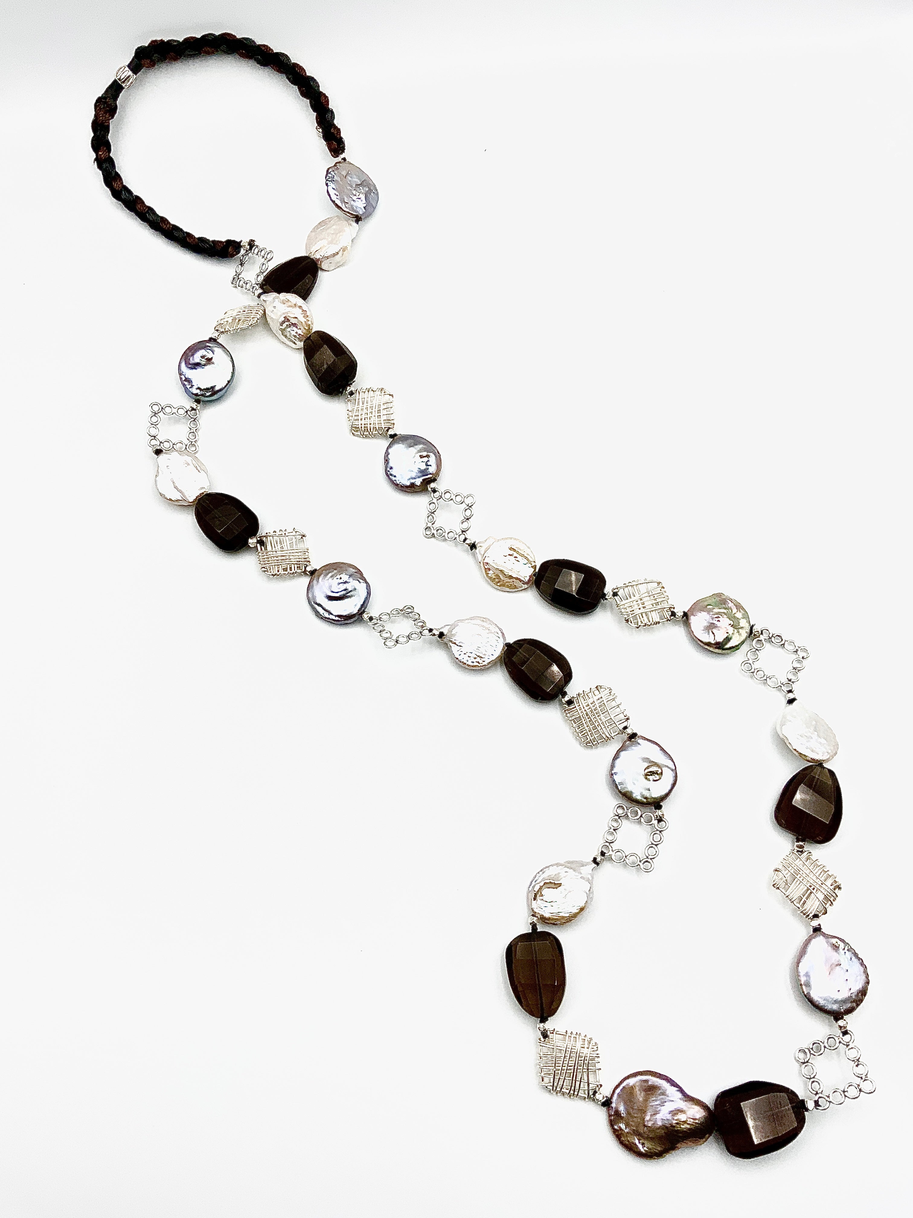 # 16 Classic Black & White Silver , Smoky Quartz , Grey & White Pearls