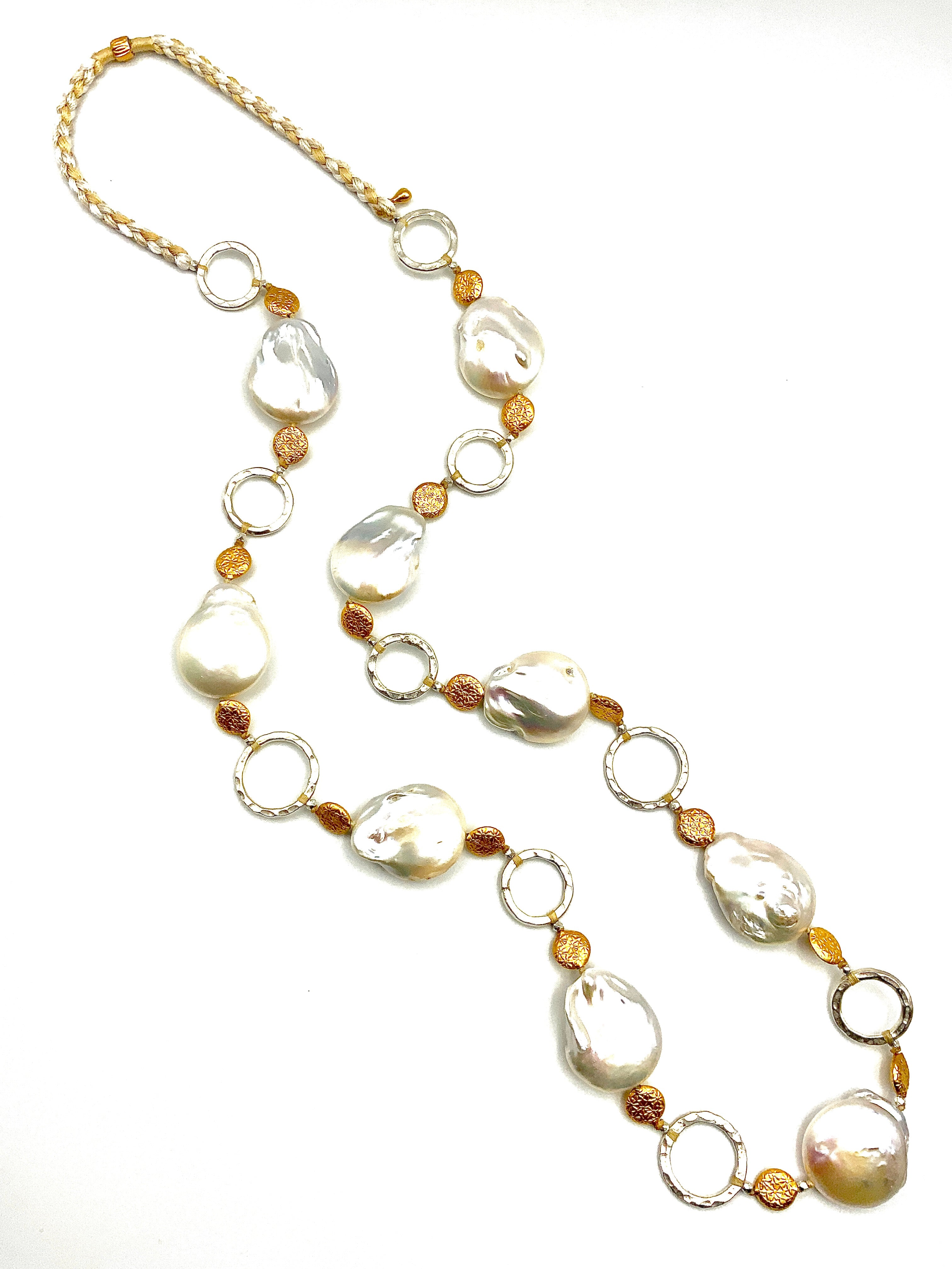 #  2 Divine Baroque White Pearls & Gold Plated Sterling Silver Coins