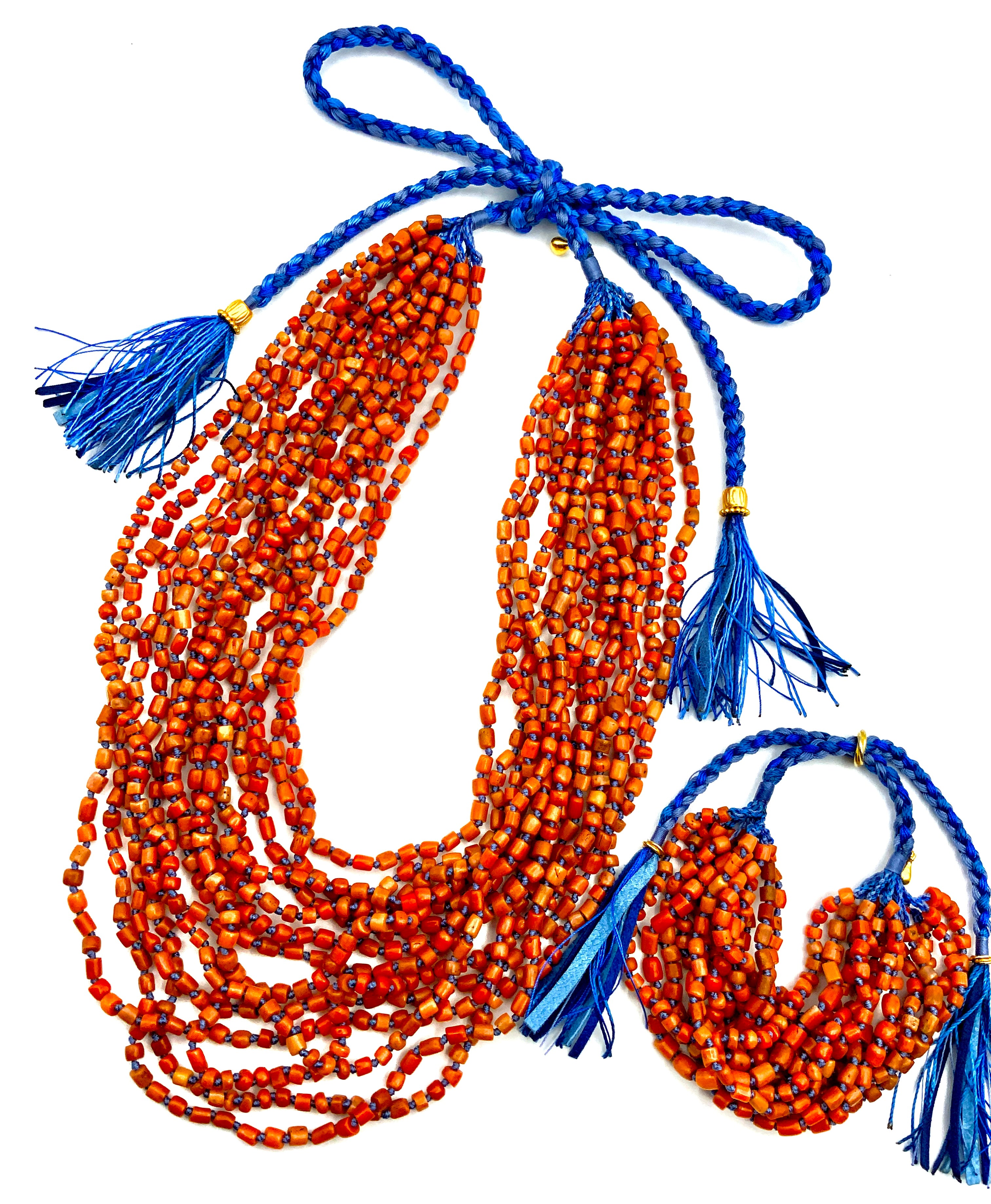 # 3 Exquisite Coral & Blue Hand Knotted Perfection - Crafted for Elegance & Timeless Wear
