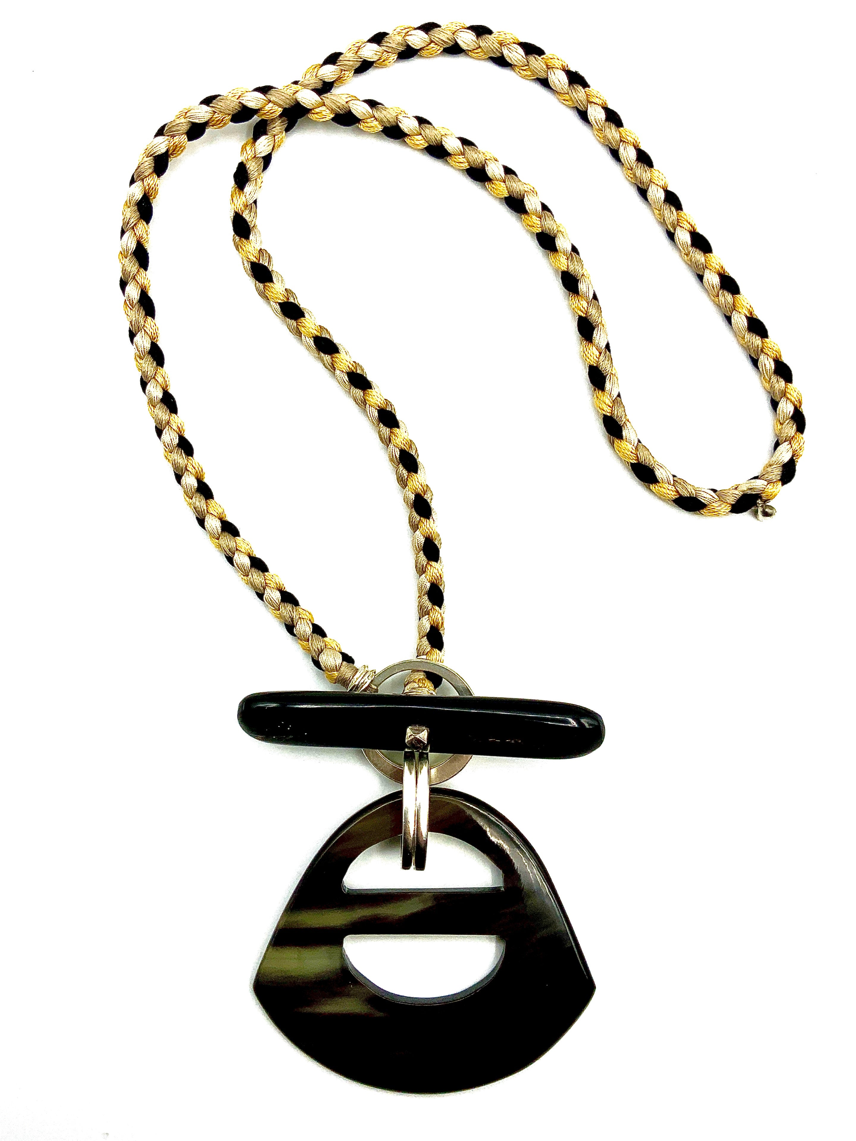 # 39 Timeless Minimalist Necklace - The Art of Restraint - Horn & Silver Toggle on Silk