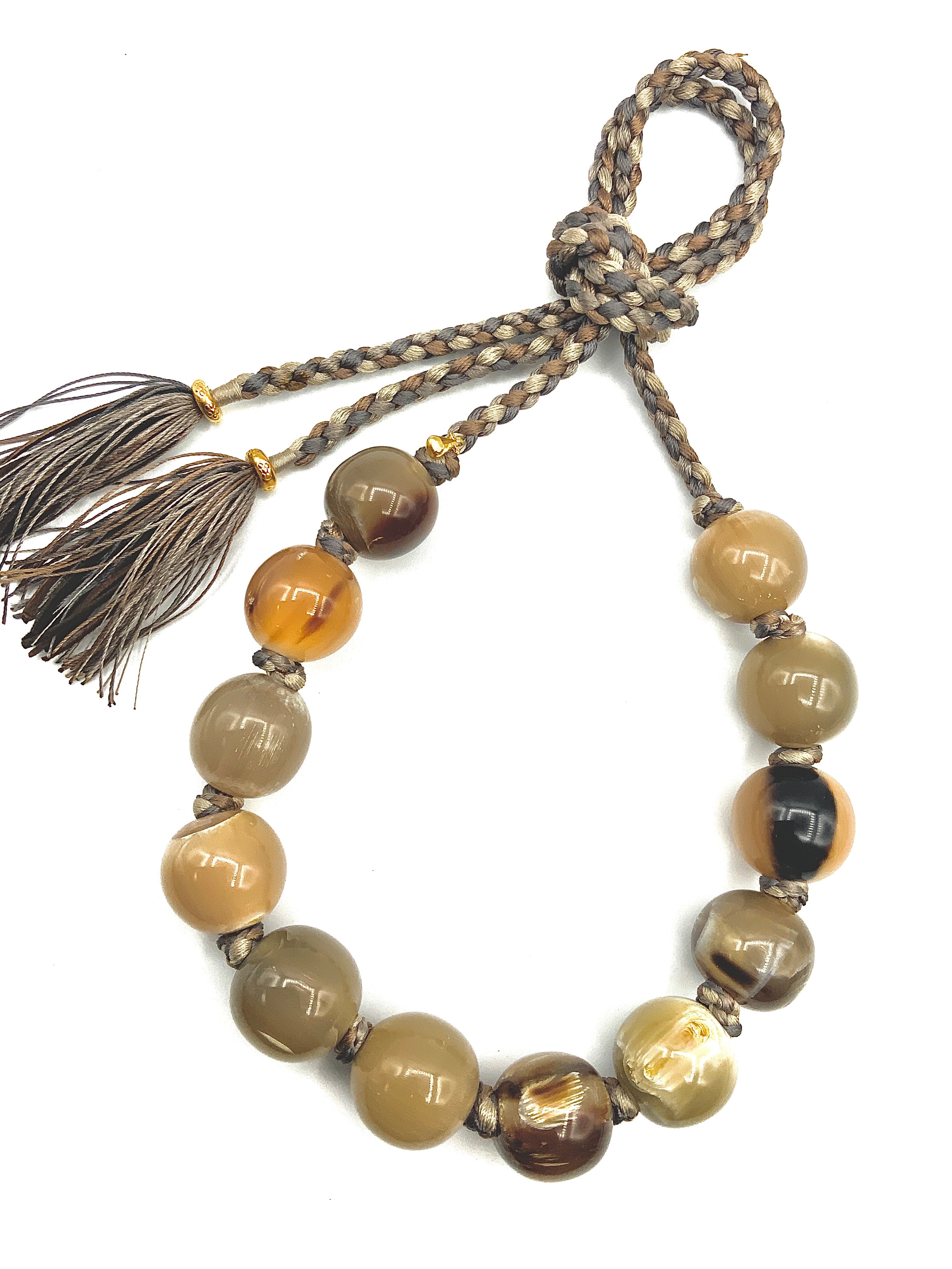 # 14 Unique by Nature , Refined by Hand - Horn Beads , Silk & Gold Plated Sterling Silver