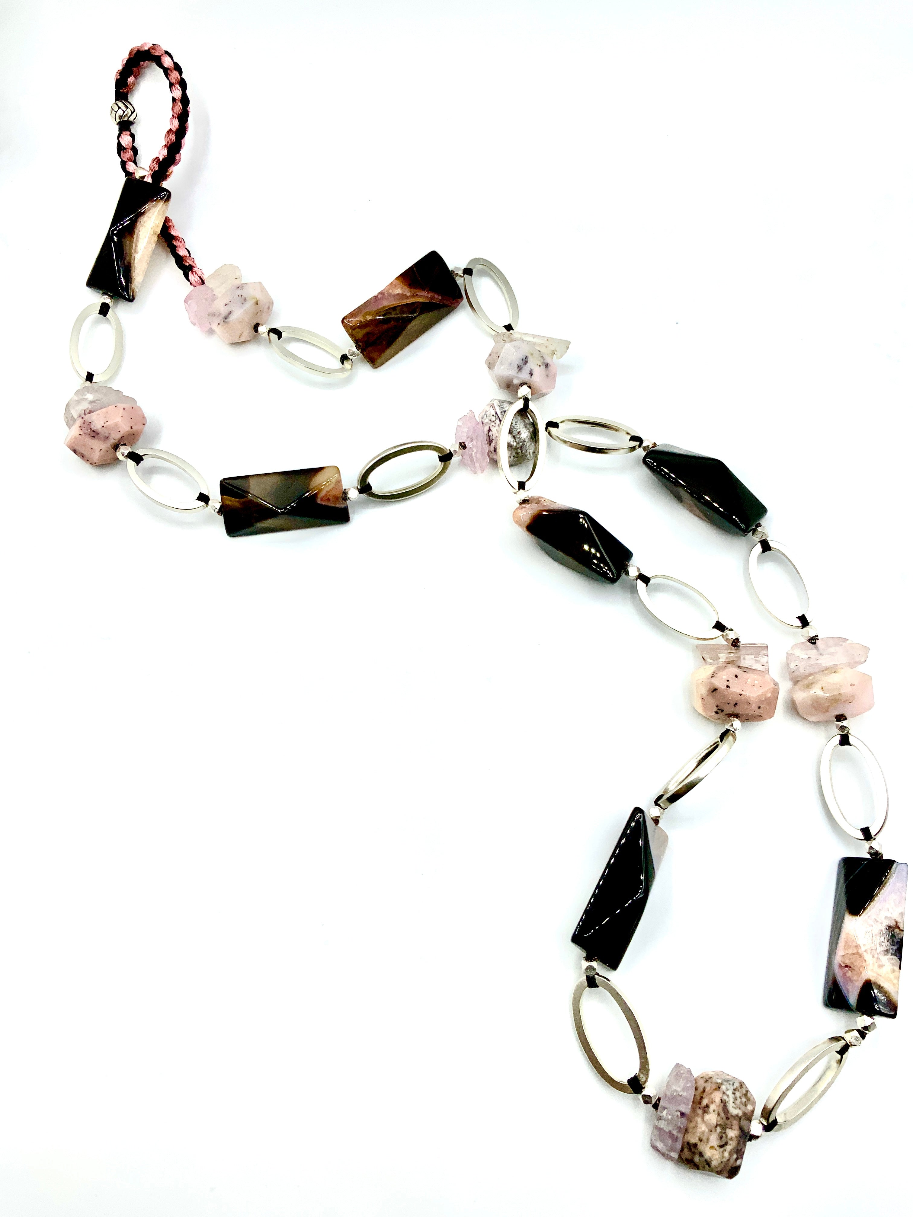 # 14 Bold Form , Agate Geometry - Kunzite & Peruvian Pink Opal Semi-Precious Stones