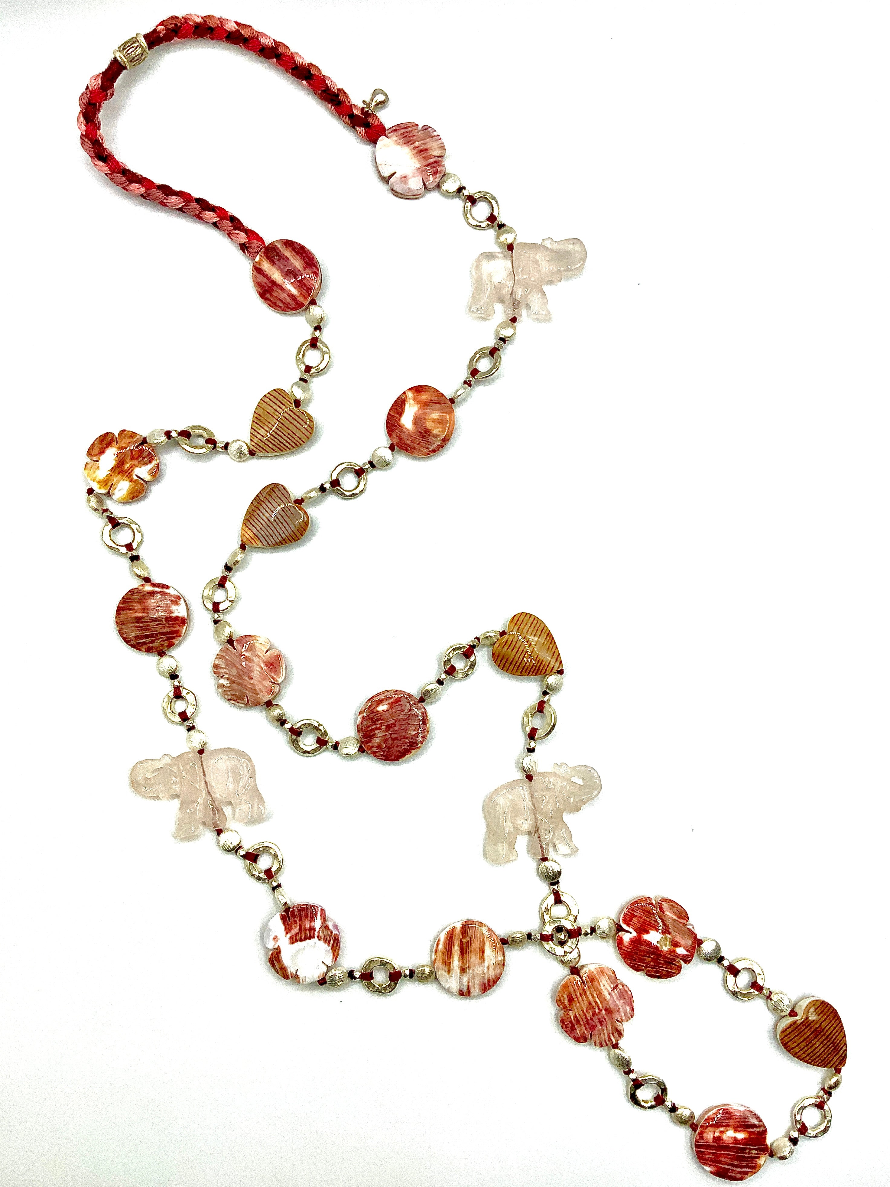 # 7 A Touch of Love , A Hint of Luck - Your New Talisman for LOVE , STRENGTH & SERENITY - Rose Quartz carved Elephant , Shell & Silver