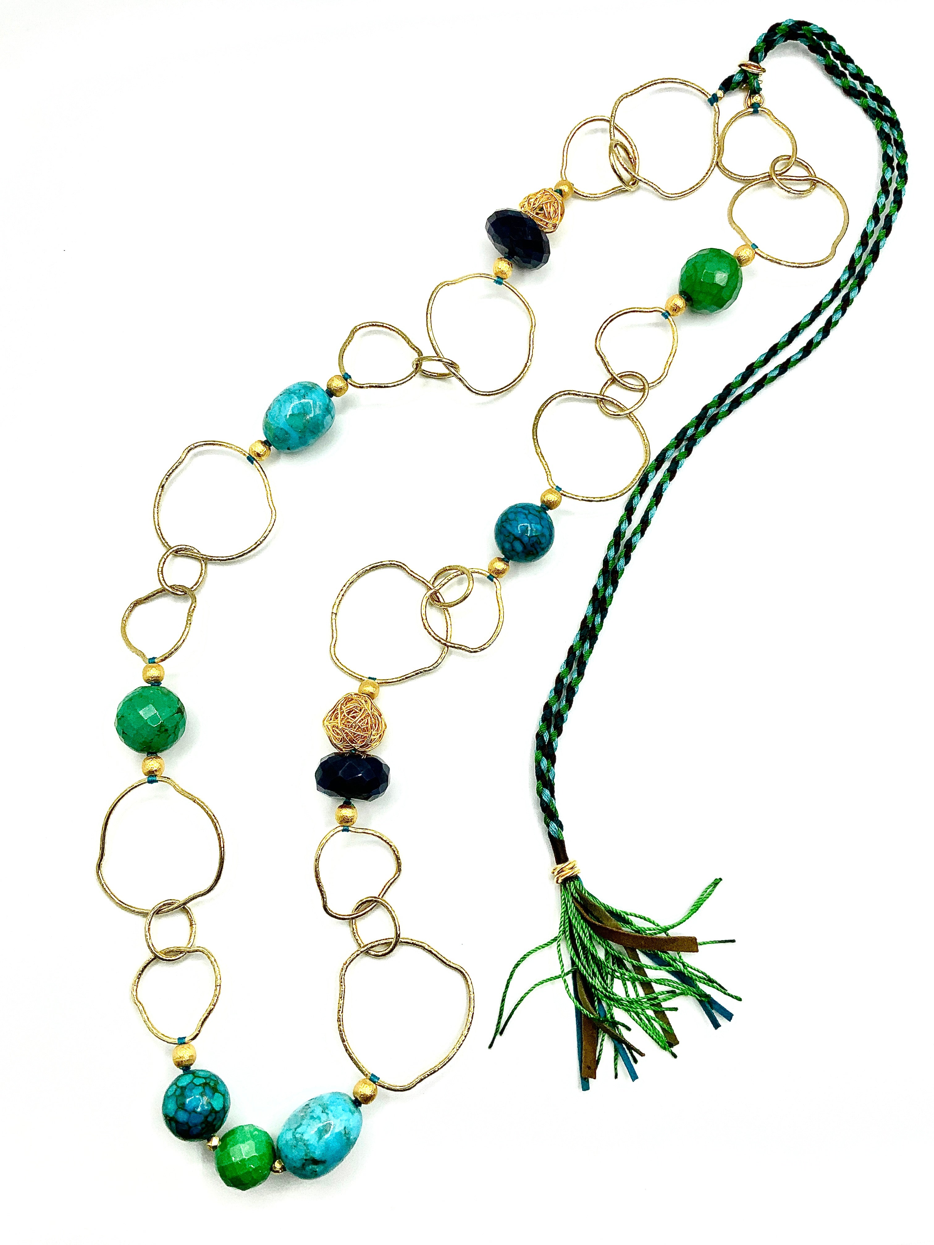 # 1 Three Shades of Turquoise , One Golden Statement, Gold Plated Silver Loops
