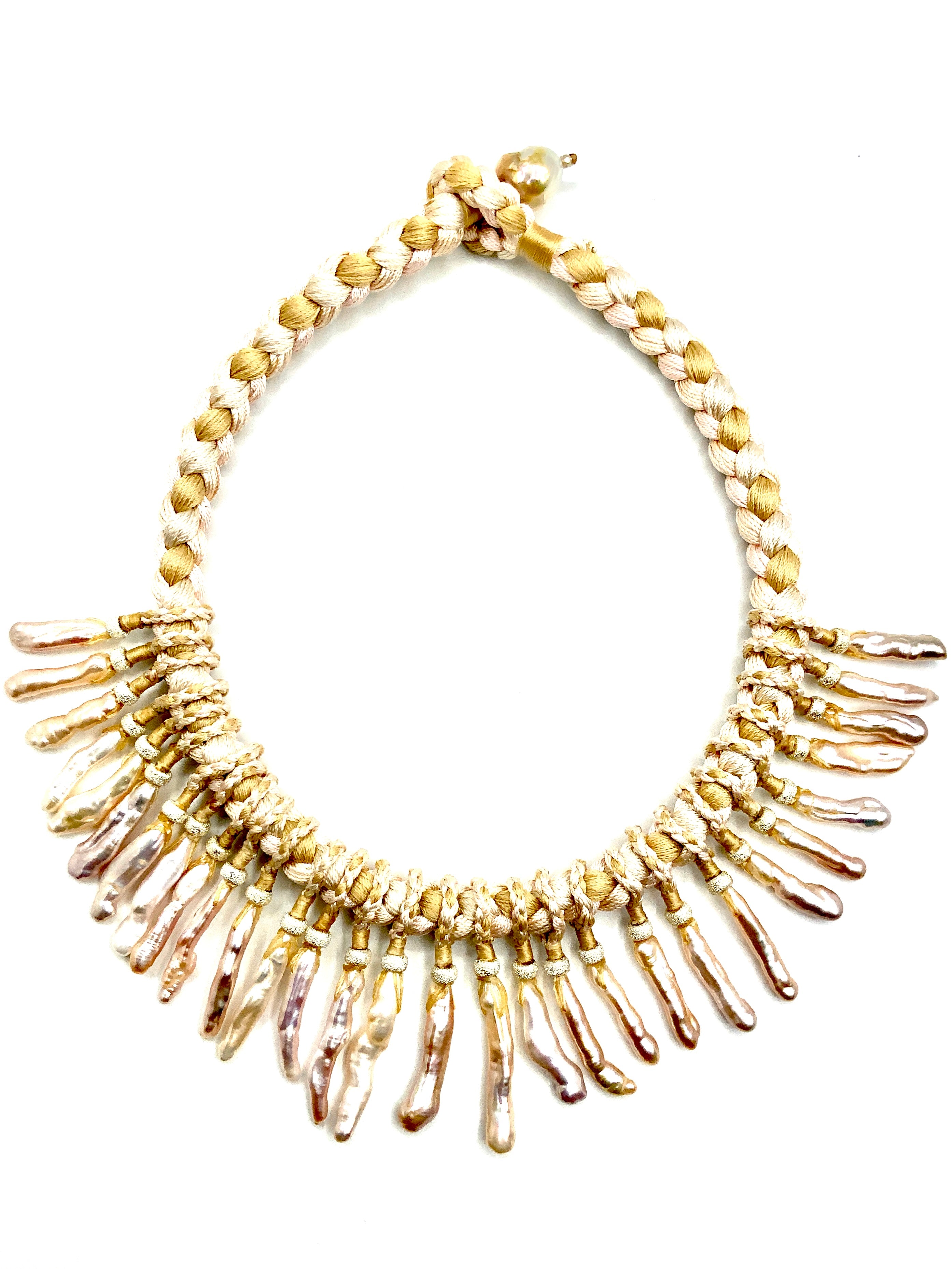 # 5 Neutrals with a Shade of Pink Biwa Pearls - Choker Biwa Pearl Stick Drops