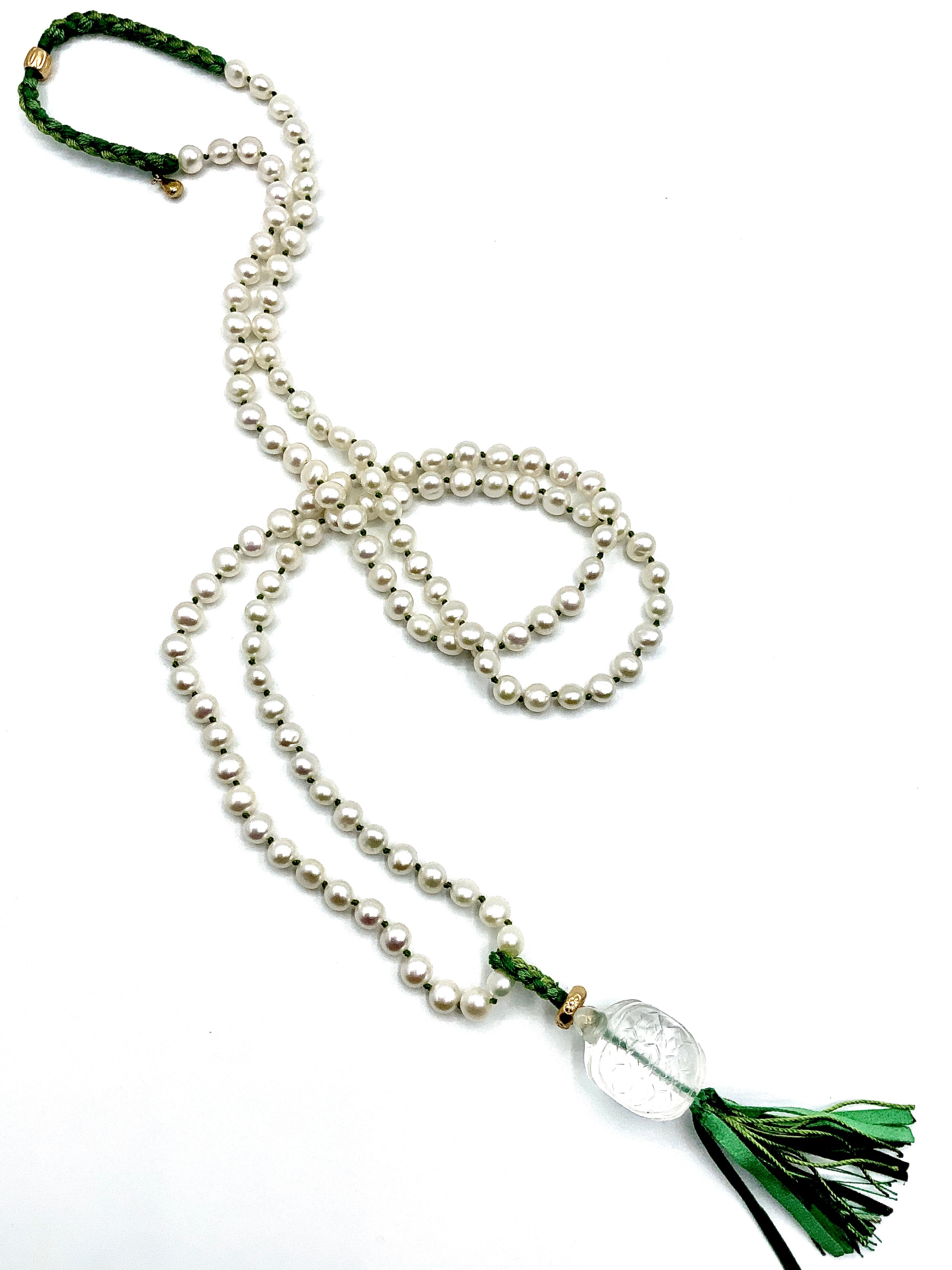 #  1 Timeless Pearls ,Sacred Turtle - A Holiday Treasure , Fine Round White Pearls & Carved Crystal Quartz Turtle Pendant