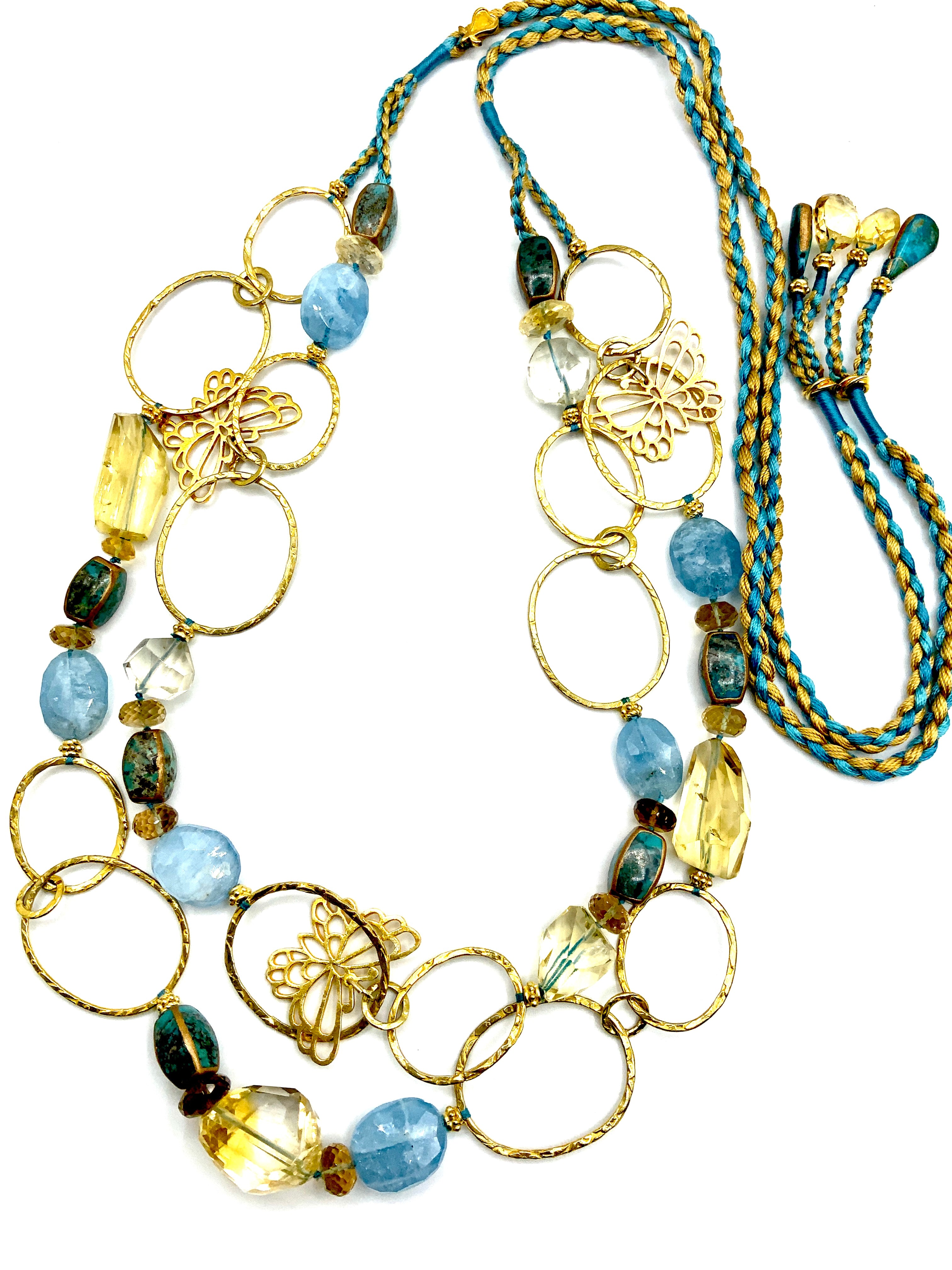 # 33 This Butterfly is Different ! Aquamarine , Citrine , Turquoise & Gold Plated Sterling Silver