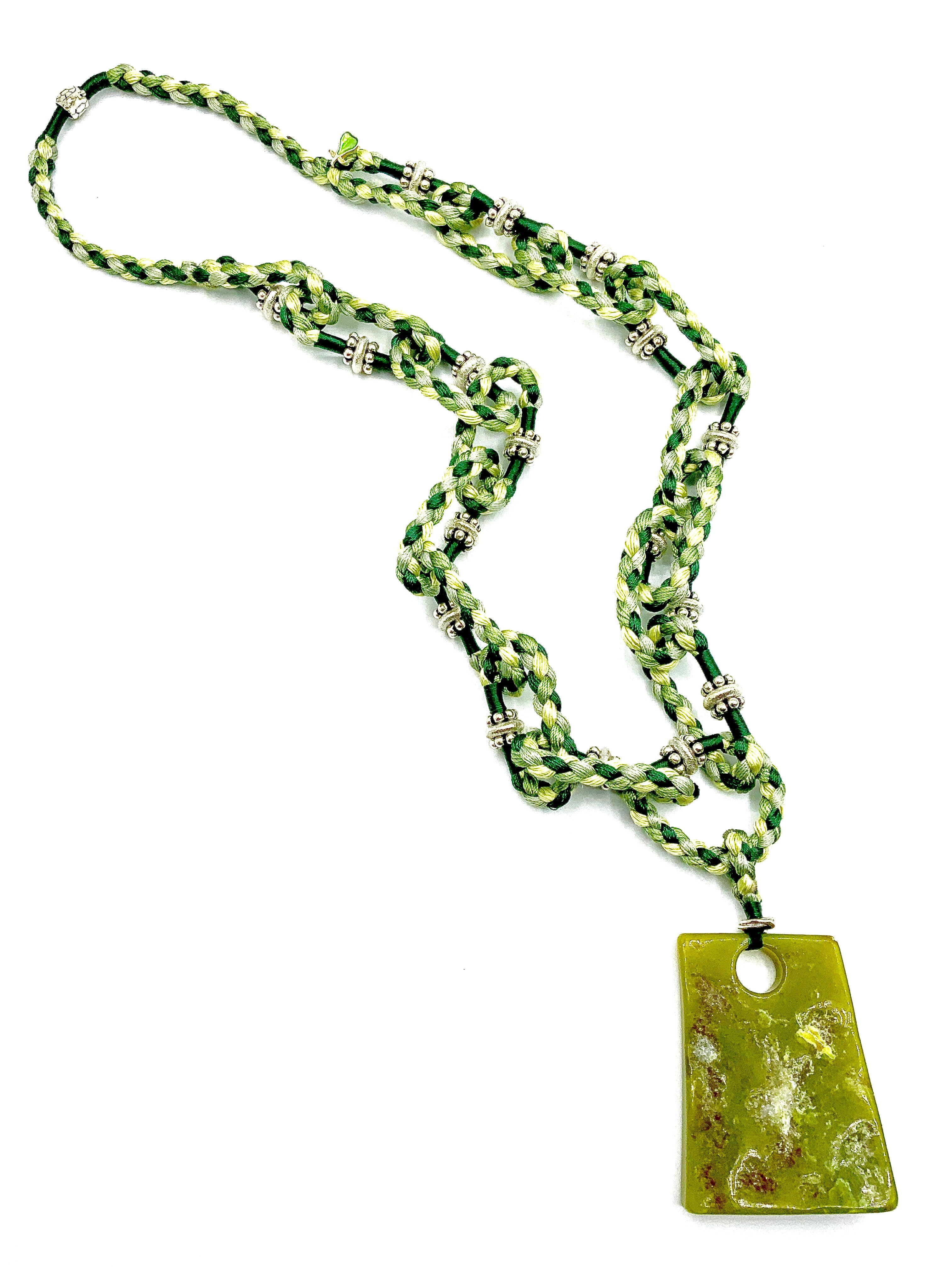 #  7 A Pendant with a Meaning and Craft - Created to be worn for Life - Jadeite  & Silk Rings & Sterling Silver Rondelles