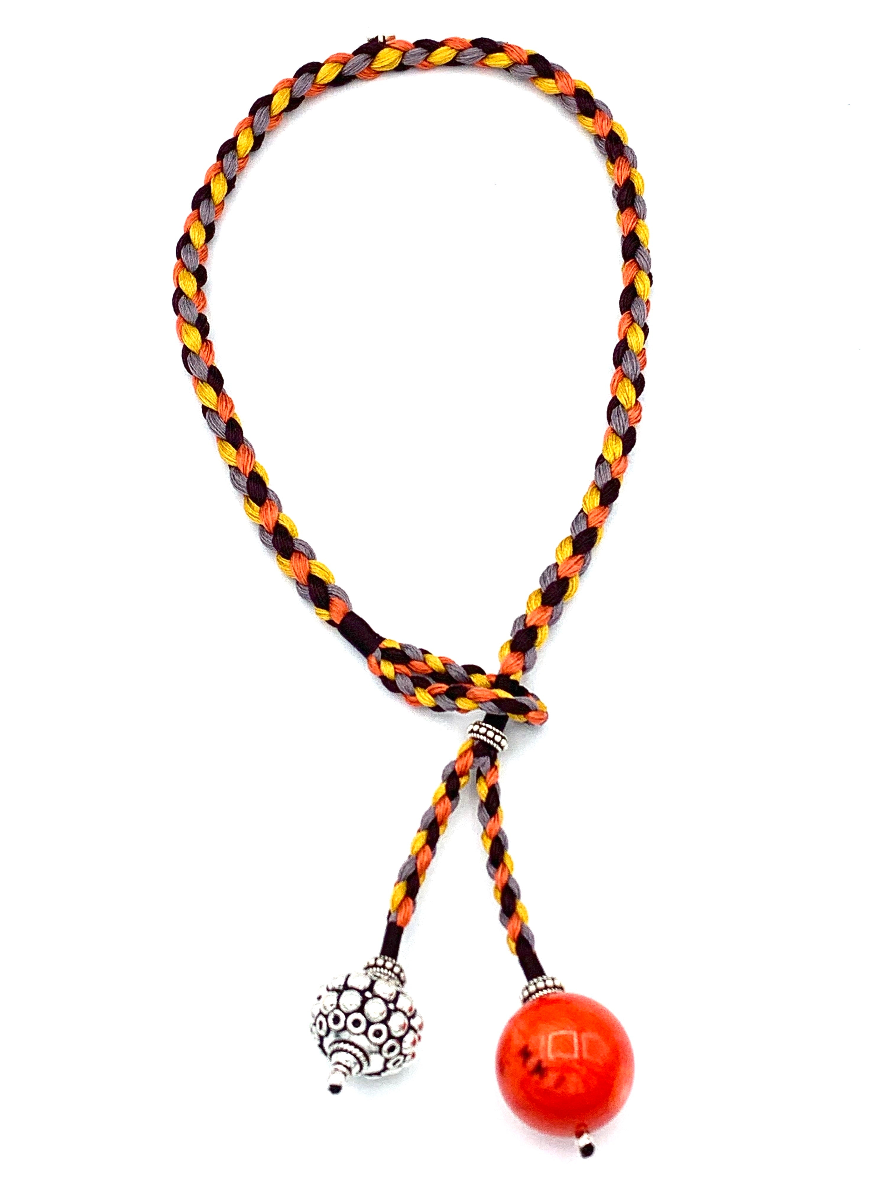 # 48 Choker Orange Coral Round Bead Drop & Sterling Silver Bead