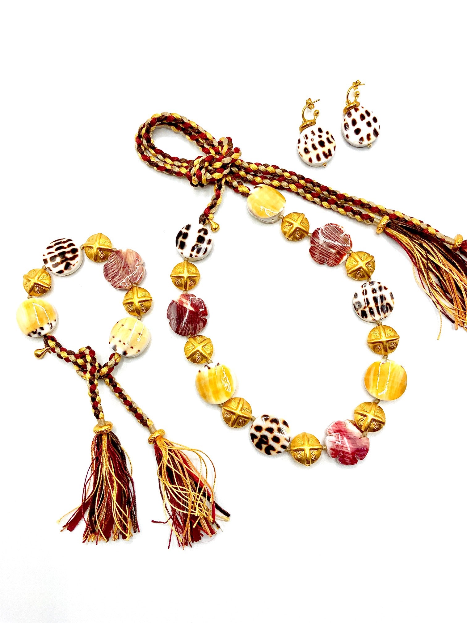 # 32 Literati , Red Shell , Pectin Nobilis Shell Necklace , Bracelet &Earring Set