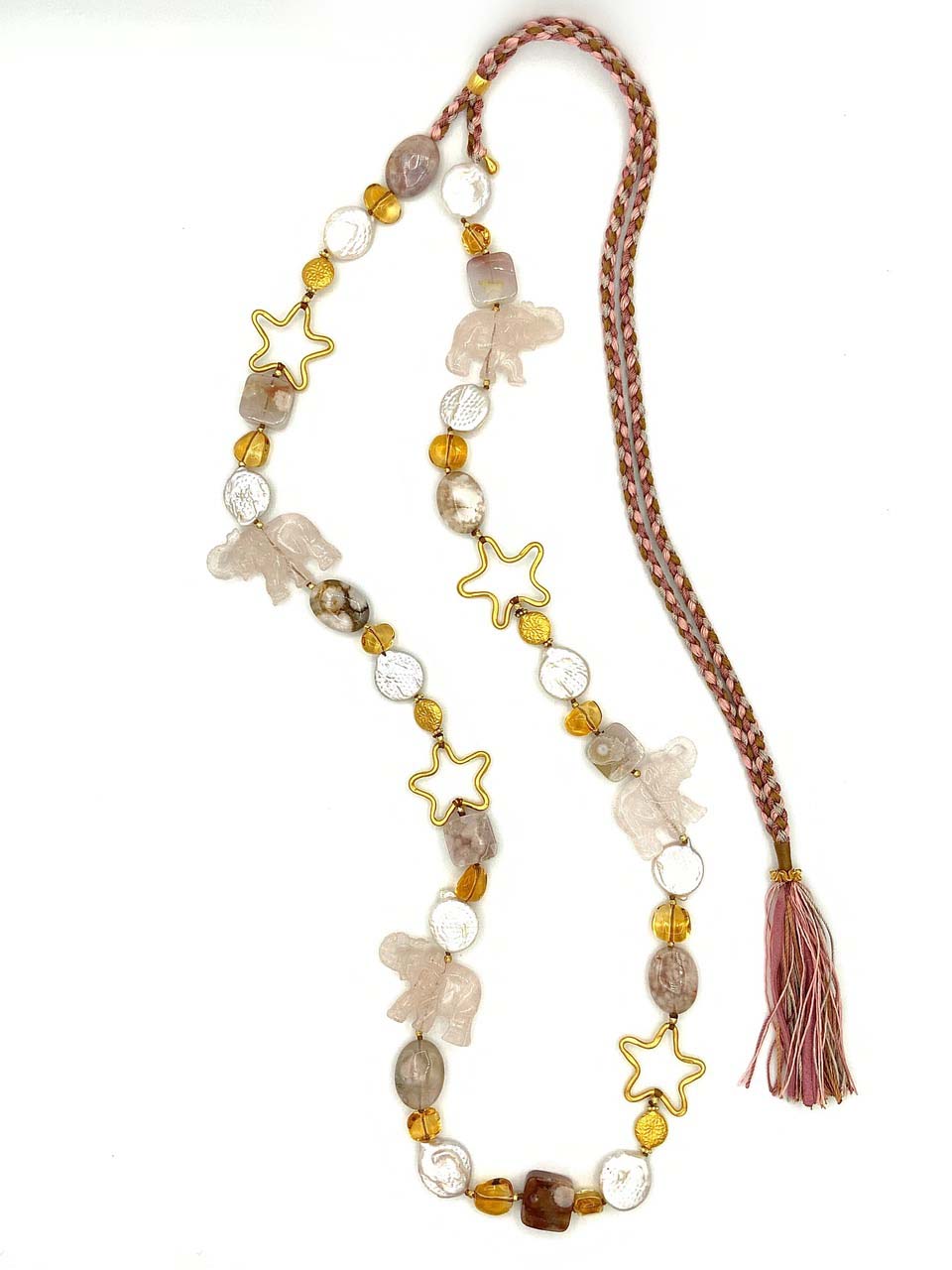 # 5 Rose Quartz Elephant necklace