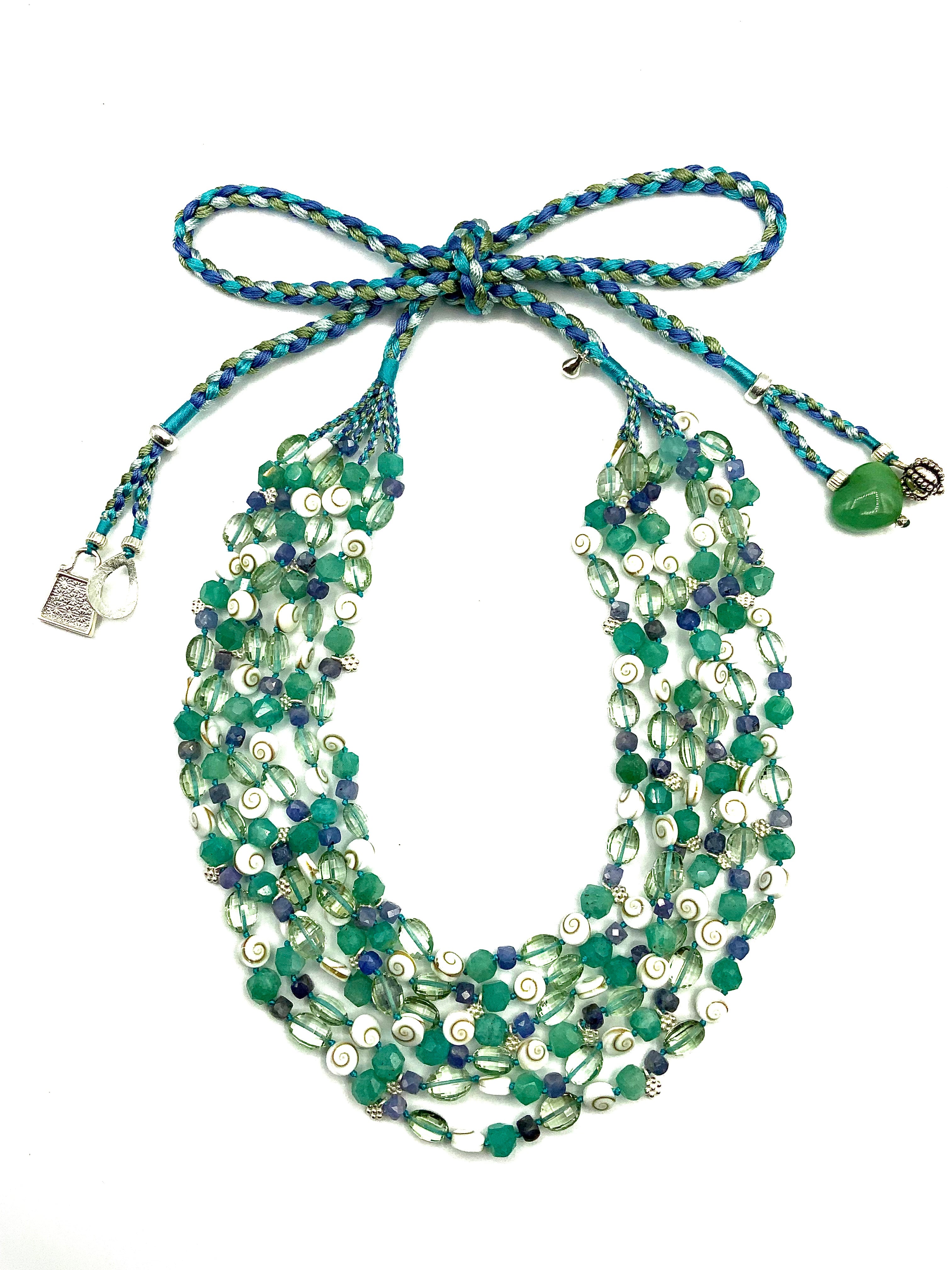 #29 Multi strand Tanzanite , Green Amethyst , Chalcedony & Sterling Silver drops