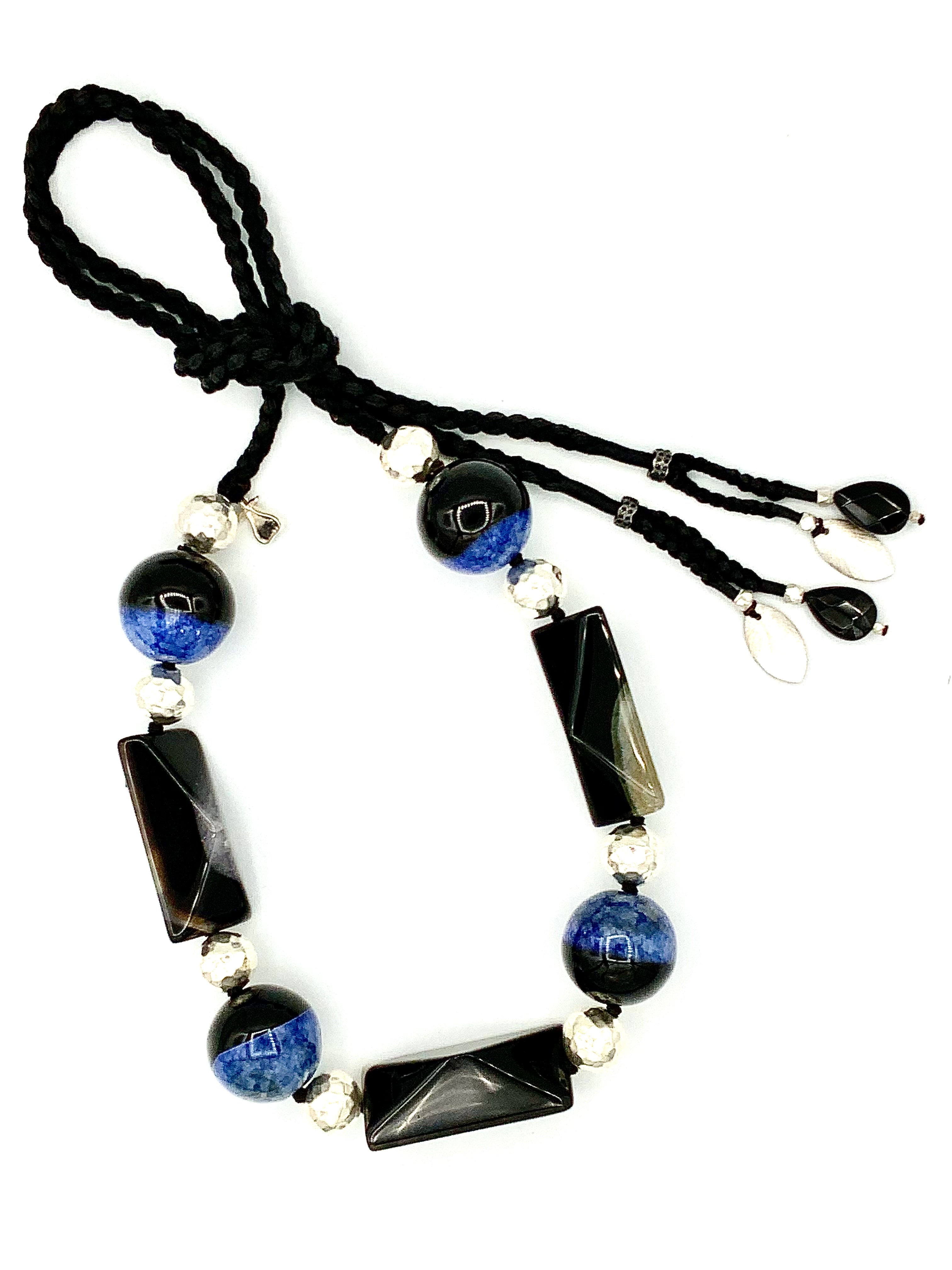 #19 Necklace 1 Strand Black, Blue Agates