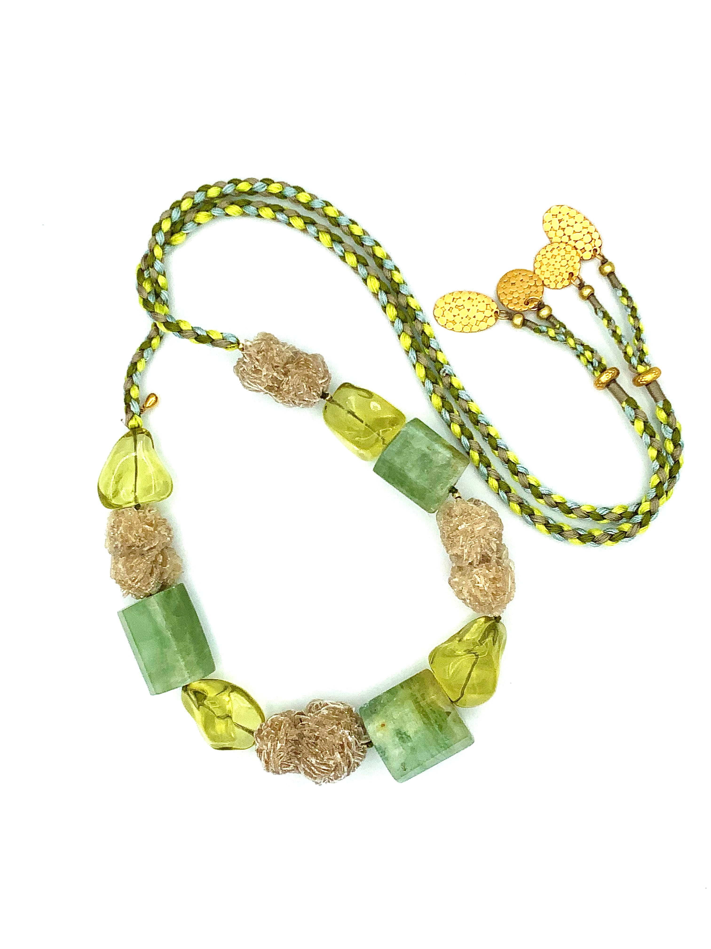 #17 Necklace Aquamarine Rondelles  and Lemon Quartz  Nuggets