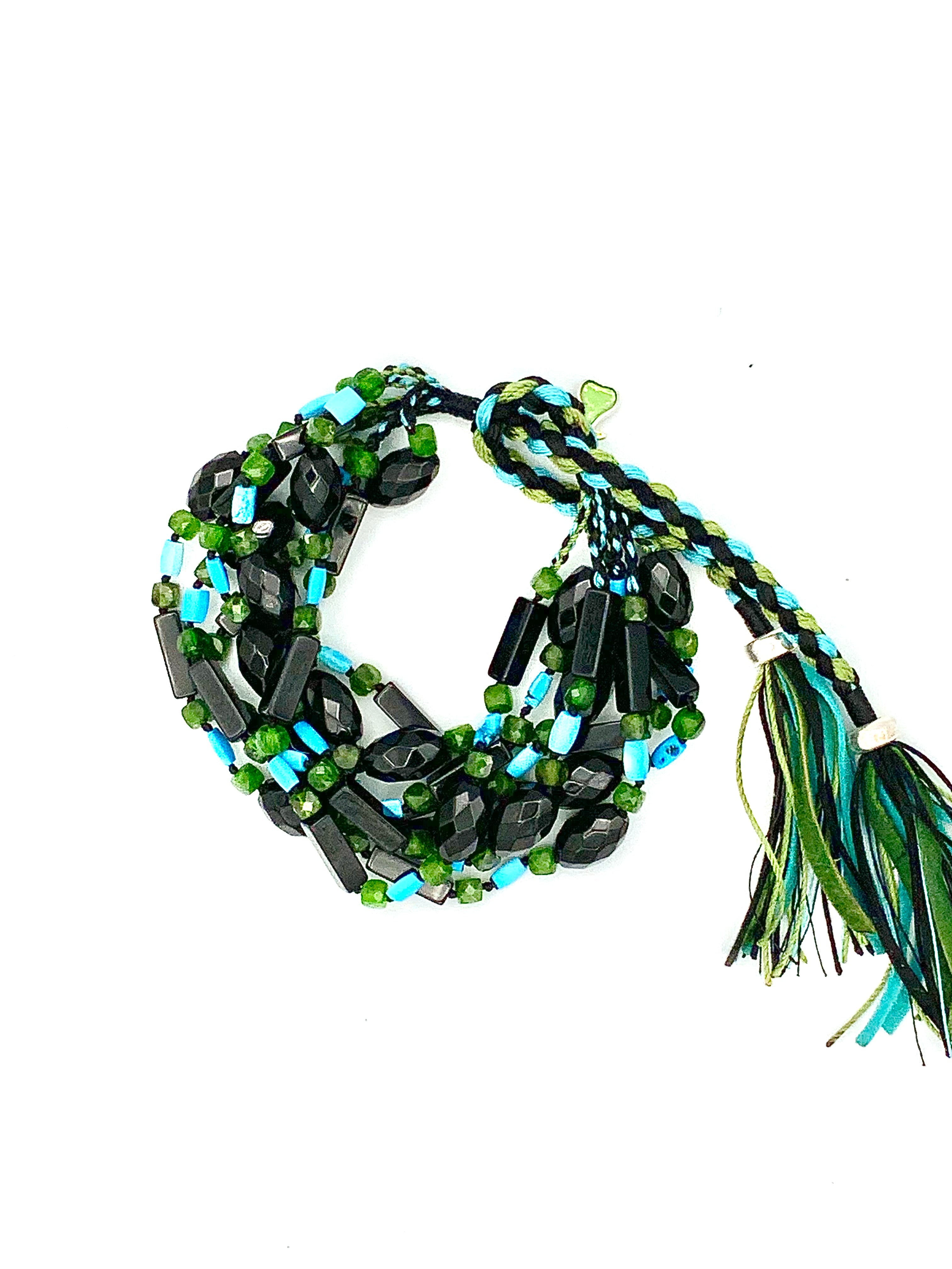 #30 Multi strand Bracelet Nephrite , Turquoise , Black Ónix